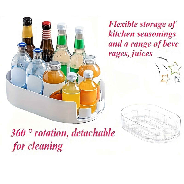 360 Rotating Fridge Organizer Tray – Clear Kitchen Storage Carousel Container