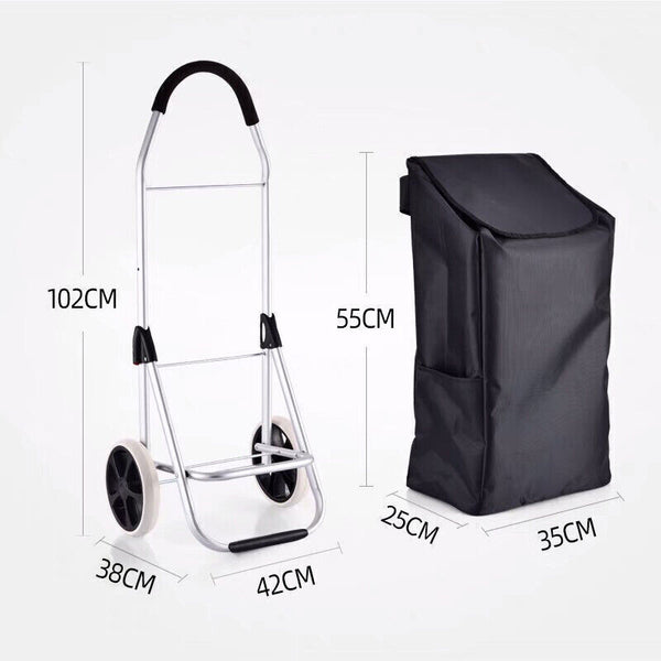 Foldable Aluminum Grocery Shopping Cart with Wheels Portable Basket Luggage Bag