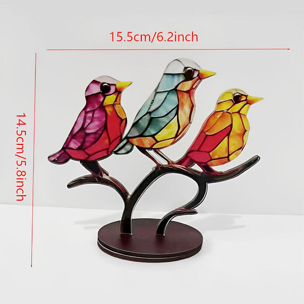 Birds-On-Branch Ornaments Table Home Decor Stained Metal Window Panel Suncatcher