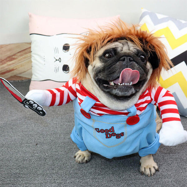 Halloween Pet Dog Cat Fancy Costume Chucky Cosplay Poppy Dress Clothes Jumpsuits