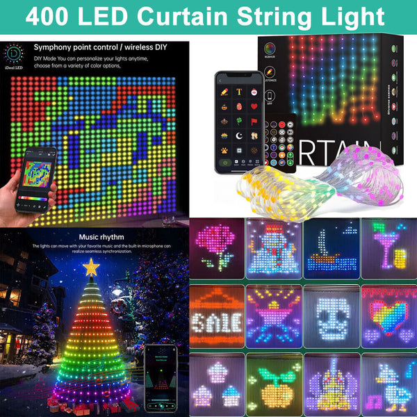 RGB Smart 400 LED Curtain String Light App Programmable DIY Hanging Fairy lamp