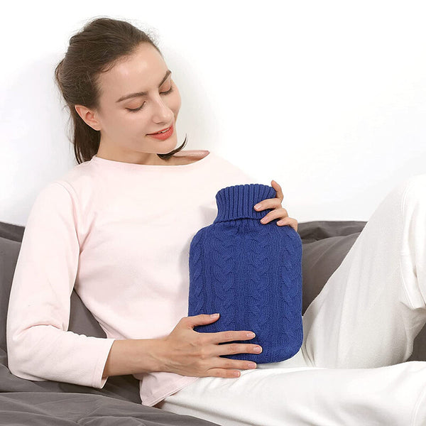 2L Hot Water Bottle with Knitted Cover Winter Warm Rubber Heat Bag