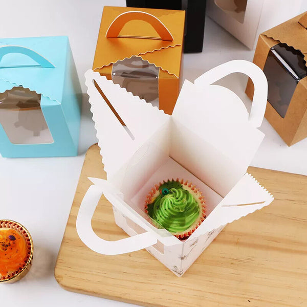 100pcs Cupcake Boxes with Clear Window | White Single Hole Muffin Gift Boxes