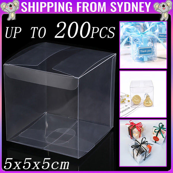 200pcs CLEAR PVC Gift Boxes Plastic Cube Transparent Display Case Square Box Pac