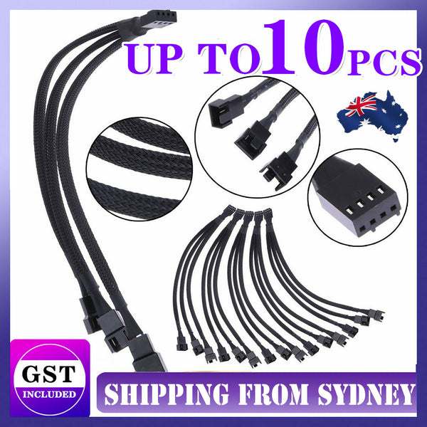 2-10X 1 to 3 Ways 4 pin PWM Fan Cable Splitter Sleeved Extension Extender Cable