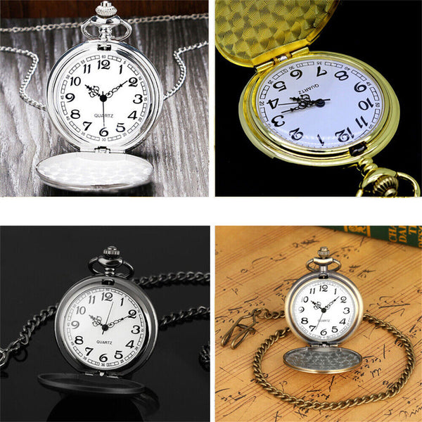 Vintage Steel Quartz Pocket Watch Classic Pocket Watch with Short Chain