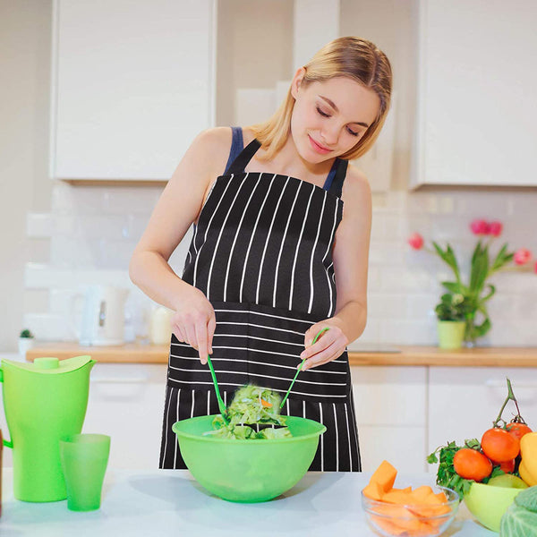 2pcs Black Striped Kitchen Aprons with Pockets | Washable Chef BBQ Cooking Aprons