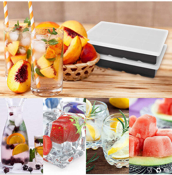 2x 8 Grids Whiskey Silicone Maker Ice Cube Tray Mould Large Mold Giant Square