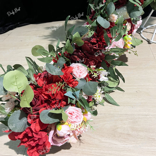 1.8M Wine Red Artificial Flower Arrangement Green Leaves Backdrop Flower Wedding