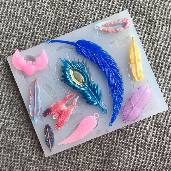2pcs Resin Casting Mould Feather Molds Jewelry Pendant Silicone DIY Making Wing