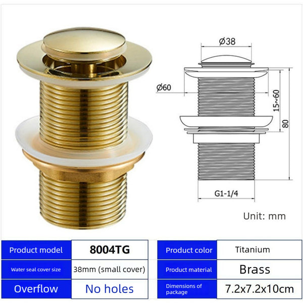 Brushed Gold Basin Sink Pop Up Waste Drain 38mm Brass Push Button Plug