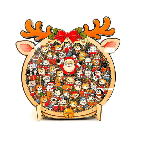 Christmas Cat Wooden Jigsaw Puzzle 135Pcs Morandi Coloured Kids Brain Teaser