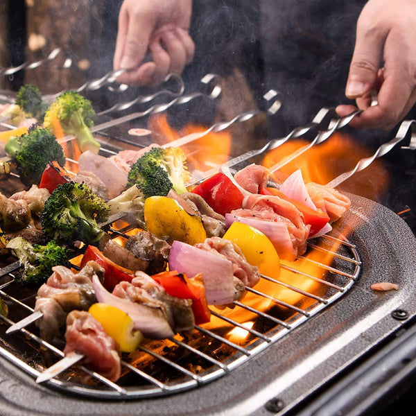 100 Metal BBQ Flat Skewers Stainless Steel Barbecue Grill Kebab Stick NeedleTool