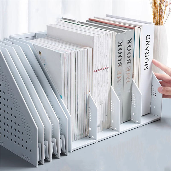 Adjustable Desktop Book Holder and File Organizer – Retractable Bookshelf Storage Rack for Desk