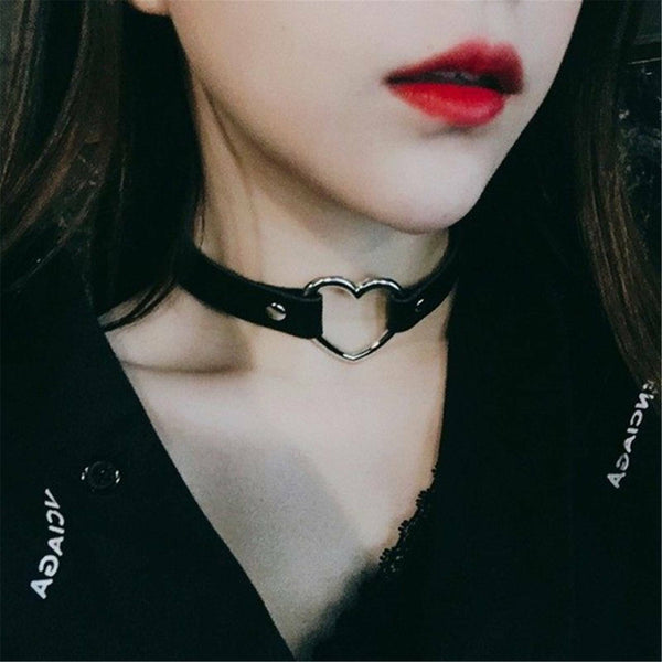 5x Punk Gothic Leather Love Heart Choker Collar Buckle Necklace Teens Stunning