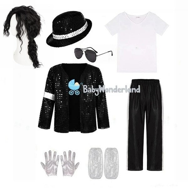 Boys Kids Michael Jackson Cosplay Costume Performance Book Week Halloween Wig