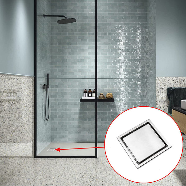100mm Tile Insert Floor Drain 304 Stainless Steel | Square Invisible Shower Waste