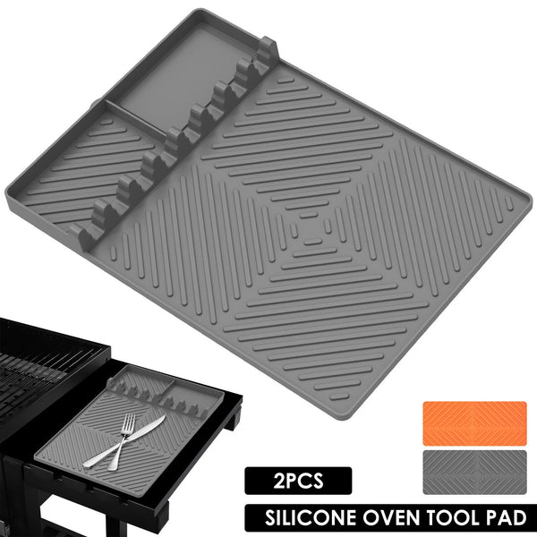 2pcs Silicone BBQ Grill Mat with Drip Pad | Heat Resistant Griddle Tool Holder Mat