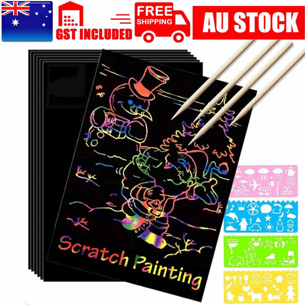 Scratch Paper Creative Art Rainbow Painting DIY Sketch bamboo pen kids Crafts