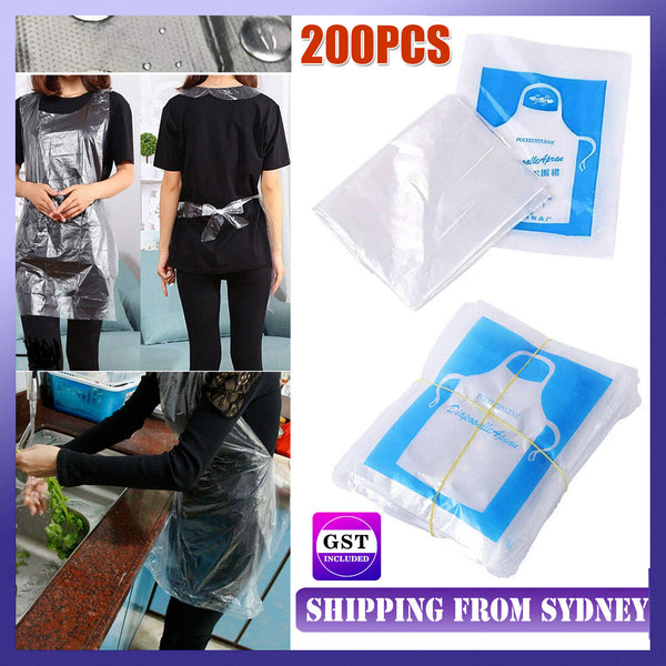 200X Disposable Aprons Plastic WaterProof Apron Barbecue Oil Proof Transparent A