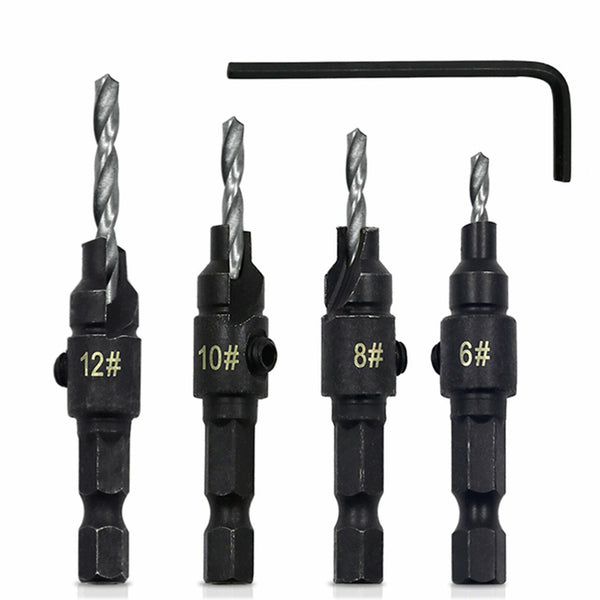 4/5PCS Screw Countersink Bit Set Pilot Holre Drill Metal Plastic Wood Hex Shank