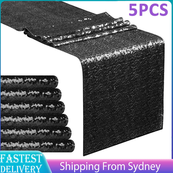 5x 30x275cm Sequin Table Runner Cloth Sashes Event Home Party Wedding Black Deco