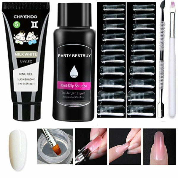 Poly UV Gel Nail Builder Extension Kit, Polygel Tube Nail Art File Color Tube
