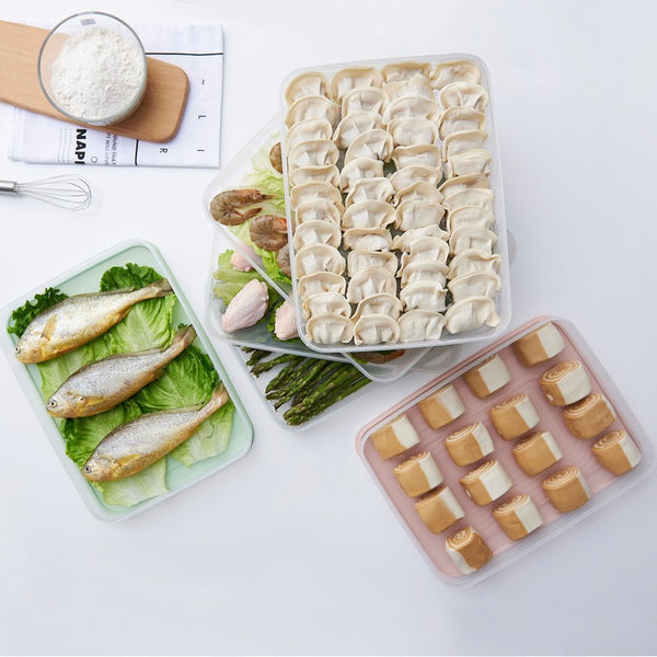 2 Pack Fridge Dumpling Storage Boxes with Lids – Sealed Rectangular Food Containers for Freezer and Refrigerator