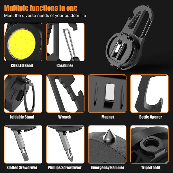 1/2x Pocket Torch COB Camping Rechargeable Keychain Work Light Mini Flashlight