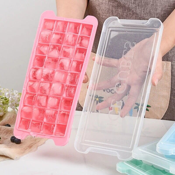 2pcs 36 Grids Silicone Ice Cube Tray With Lid Mold Maker Tool Mould Container