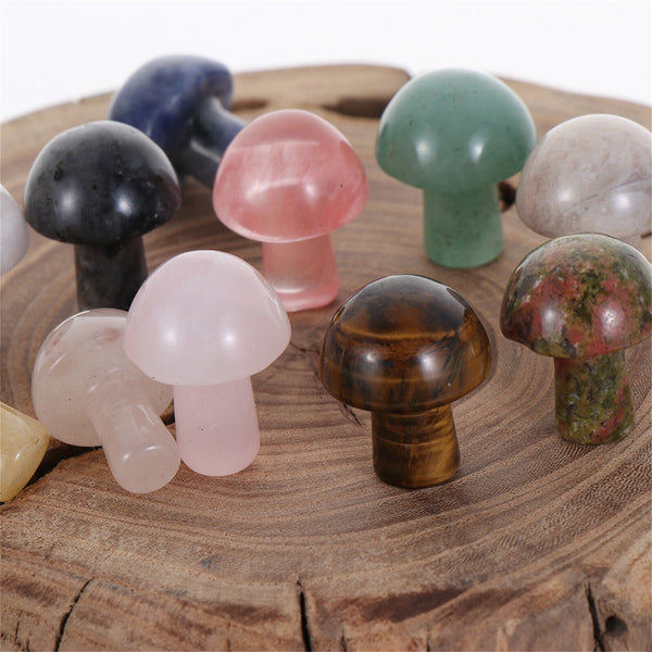Mini Mushroom Natural Crystal Carving Quartz Massage Healing Reiki Stone Decor