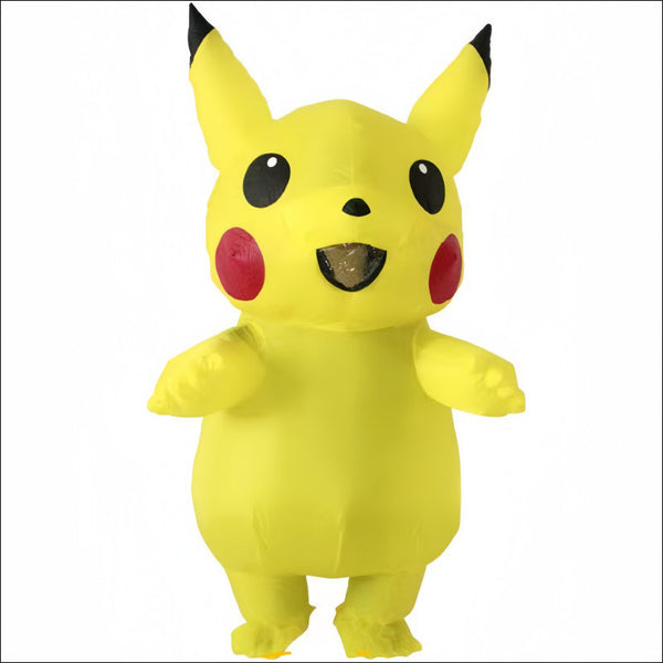 Inflatable Pikachu costume three quarter front view on white background