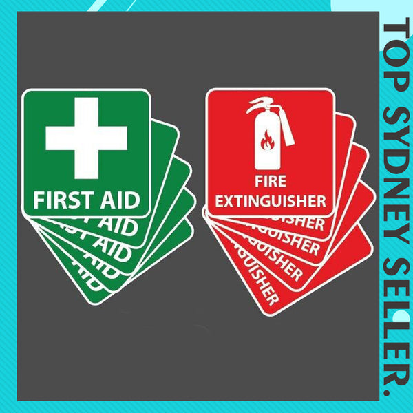 10pk First Aid / Fire Extinguisher Safety Sign OHS WHS waterproof Vinyl 100mm