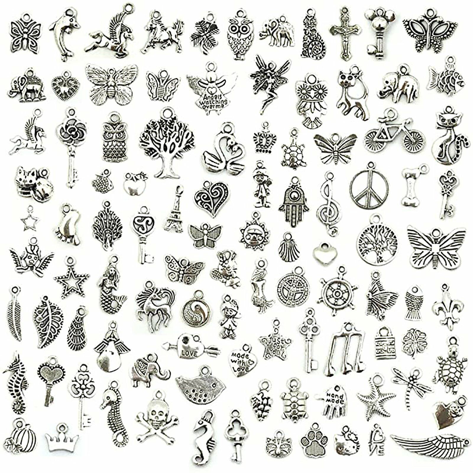 100 pcs Jewelry Making Silver Charms Mixed Wholesale Bulk Smooth Pendants DIY