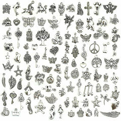 100 pcs Jewelry Making Silver Charms Mixed Wholesale Bulk Smooth Pendants DIY