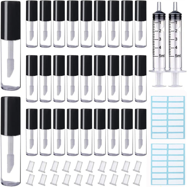 40PCS 1.2G Mini Lip Gloss Tubes DIY Small Lipstick Tube Bottle Syringes Labels