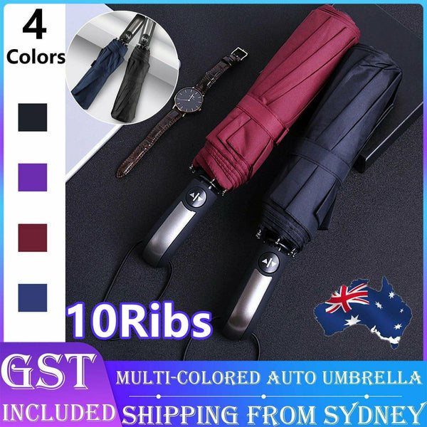 10Ribs Automatic Windproof Umbrella Auto Open Close Compact Folding Anti Rain