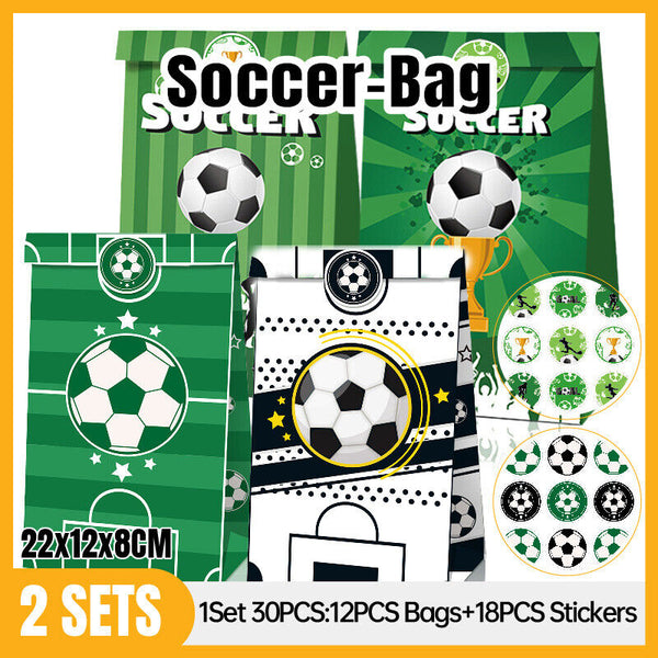 Fashion Football Sport Gift Bags Green Kraft Paper Sticker Set Party Favor Bags
