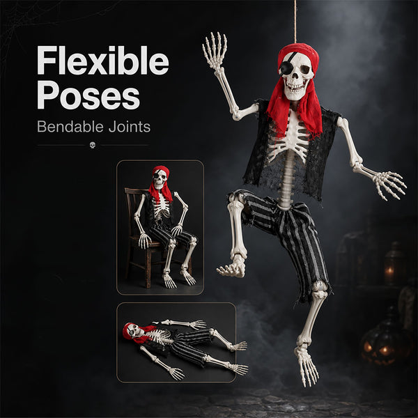 Yezi Halloween Skeleton 166cm Life Size Pirate Decor Poseable PE White