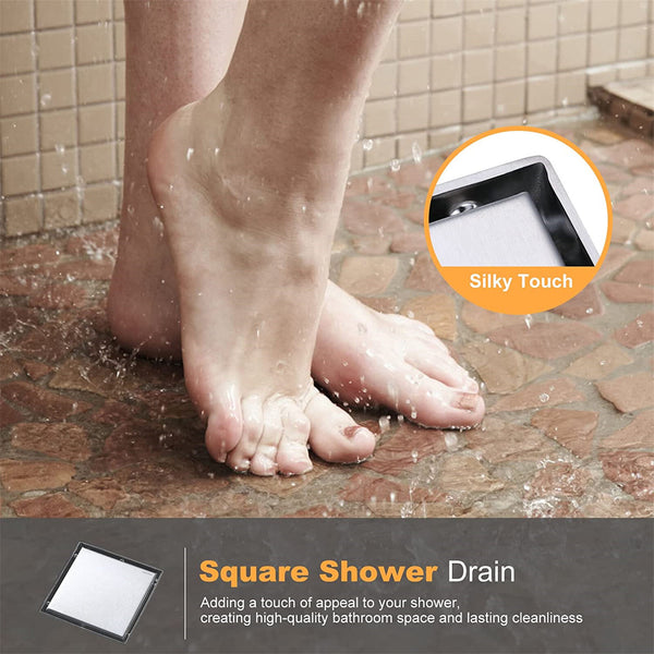 100mm Tile Insert Floor Drain 304 Stainless Steel | Square Invisible Shower Waste