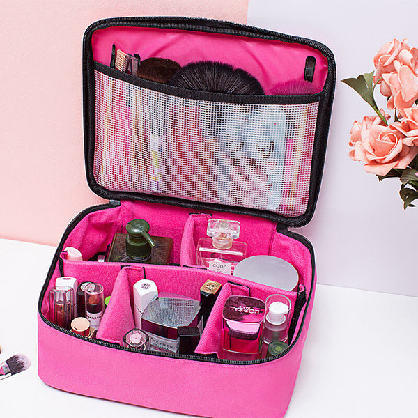Professional Makeup Bag Travel Cosmetic Organizer Case with Brush Storage and Zipper Compartments