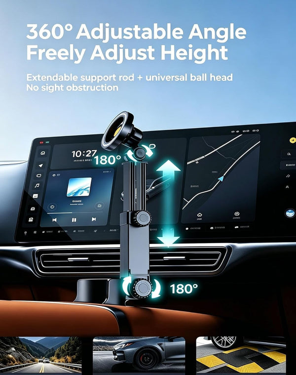 Car Cup Holder Phone Mount - 2 in 1 Adjustable Universal Cradle & Drink Holder Stand