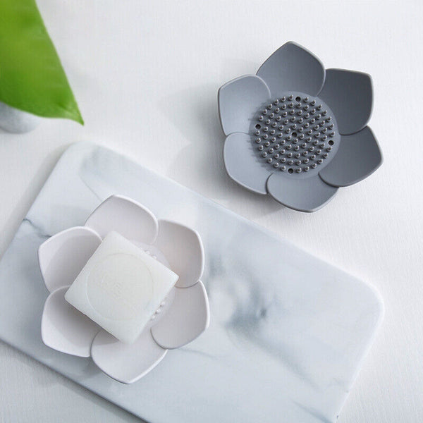 2pcs Creative Lotus Silicone Soap Tray Drain Lotus Soap Box Soap Rack Shelf AU