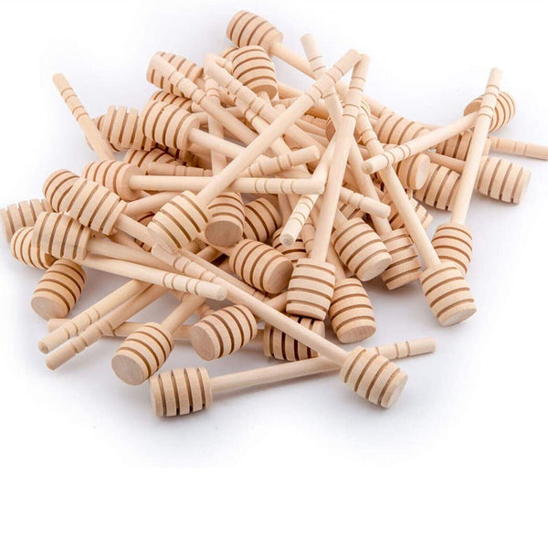 50Pack Hexagon Mini Glass Honey Jars with Wood Dipper Gold Lid Bee Pendants Rope