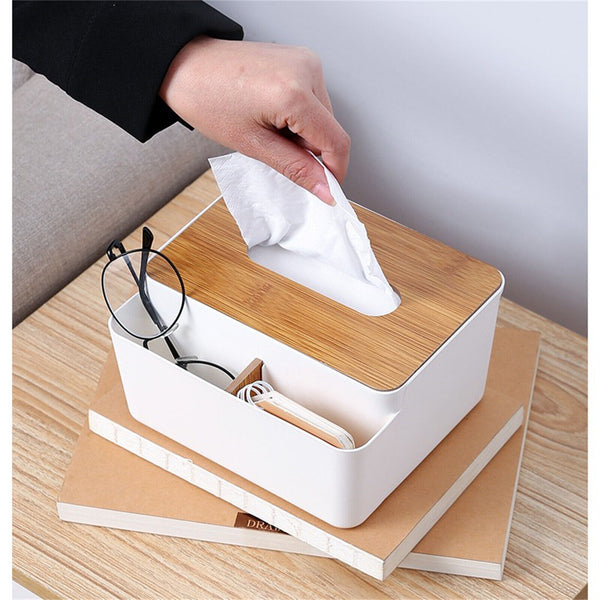 2x Tissue Box Dispenser Paper Storage Holder Napkin Case Organizer Wooden Cover