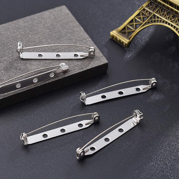 100X 20/32mm Brooch Backs Safety Bar Pins Craft Catch Badge Fasteners Jewellery