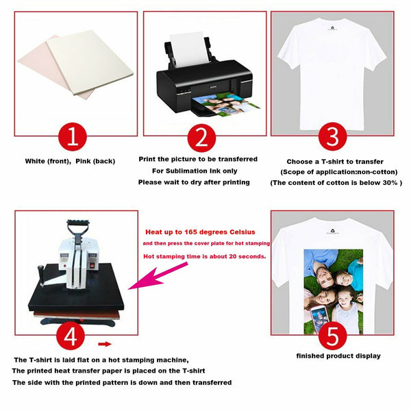 100x A4 T-shirt Heat Transfer Paper Inkjet Printer Print For Non-cotton T-shirt