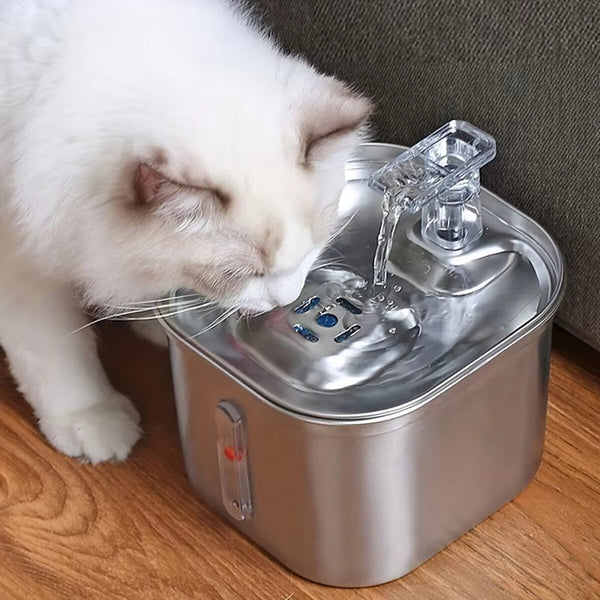 2.2L Stainless Steel Water Fountain Pet Dog Cat Drinking Dispenser Filter Feeder