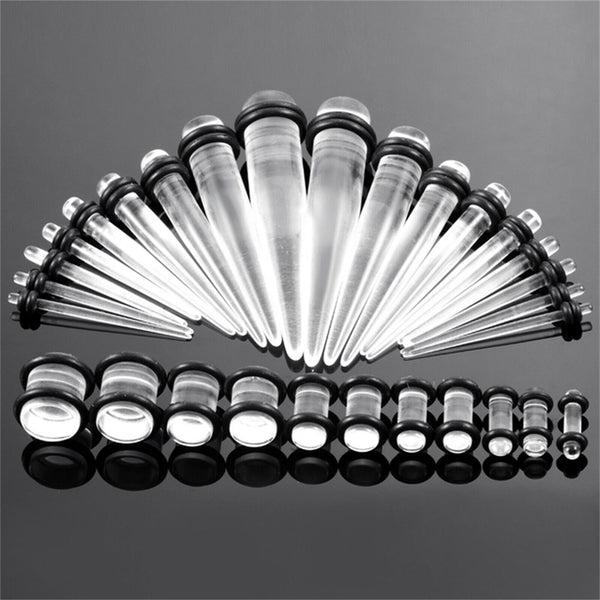 50pcs Ear Stretching Kit Plug Set Stretch Ear Taper Stretcher Expander Tapers AU
