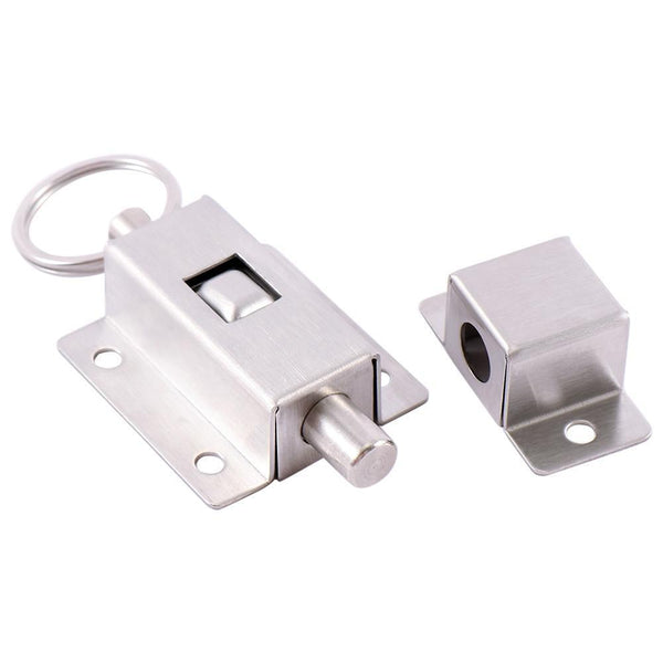 1 PC Door Barrel Bolt Stainless Steel Ring-Pull Spring Loaded Sliding Latch New